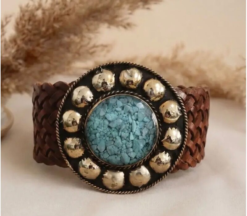 LULA Saturn Tan Belt w/Turquoise Buckle