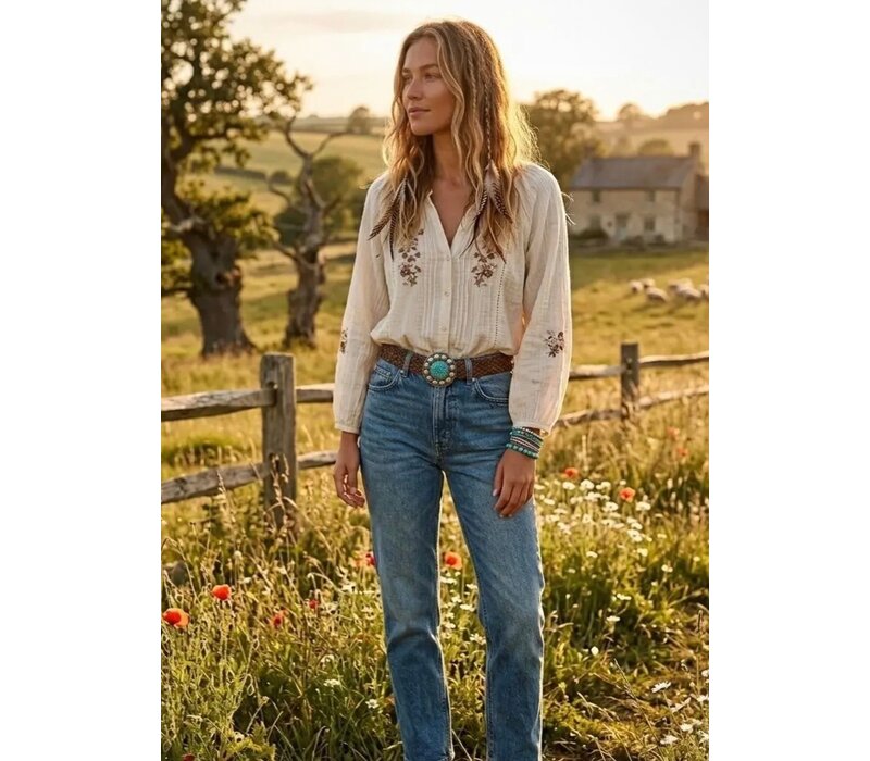 LULA Saturn Tan Belt w/Turquoise Buckle