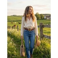 LULA Satu Tan  Leather Belt Buckle Detail