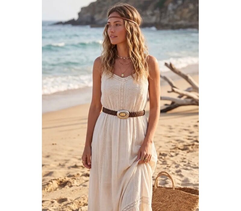 LULA Mercurio Tan Narrow Leather Belt