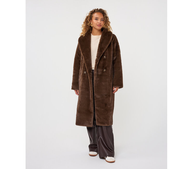 EsQualo 37521 Brown Faux Fur Coat