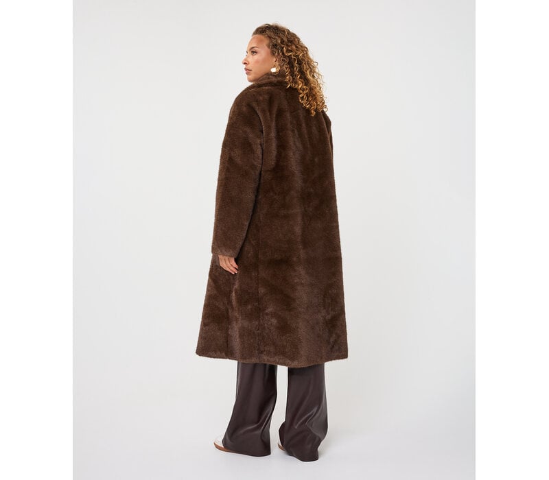 EsQualo 37521 Brown Faux Fur Coat