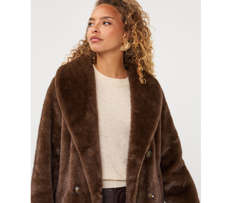 EsQualo 37521 Brown Faux Fur Coat