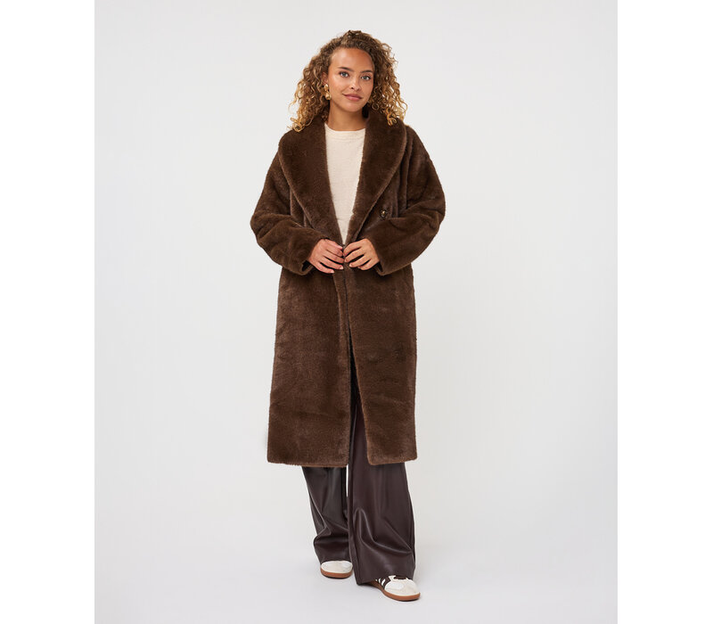 EsQualo 37521 Brown Faux Fur Coat