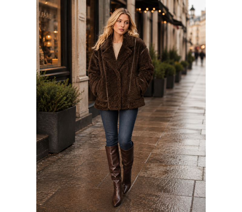 EsQualo 37512 Brown Shearling Furry Jacket