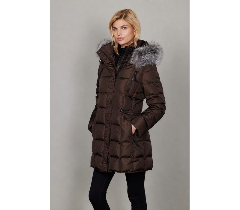 Junge MARY Brown Down Coat w/Fox Fur