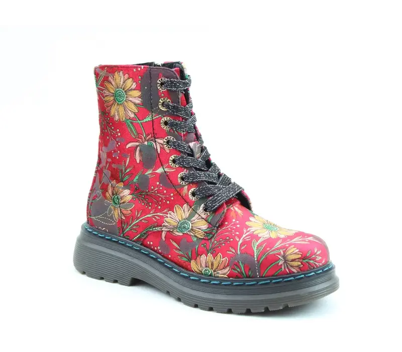 Heavenly Feet LOTTE Red Daisy Velvet Boot