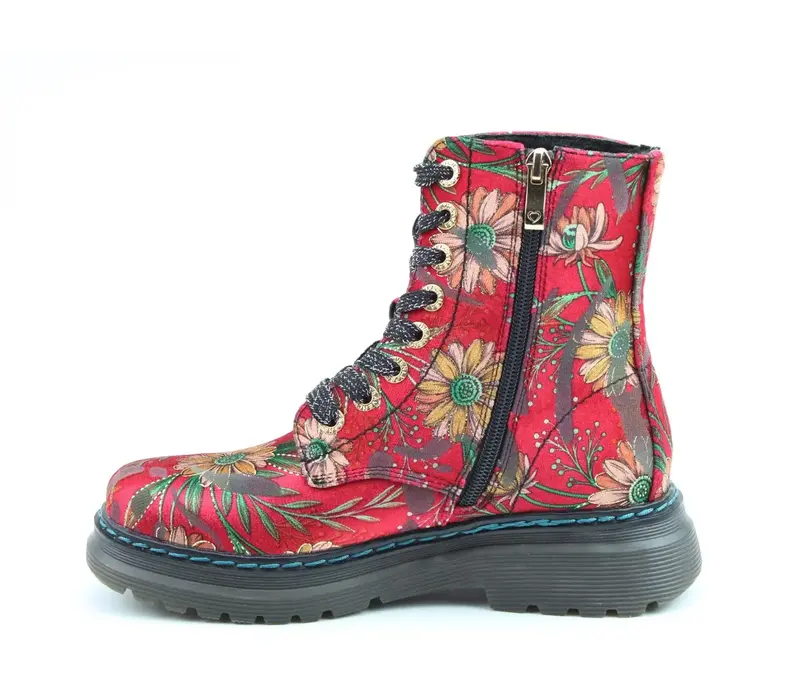 Heavenly Feet LOTTE Red Daisy Velvet Boot