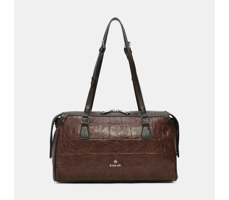 Binnari CRETA Tan/Brn Croc Barrel Bag