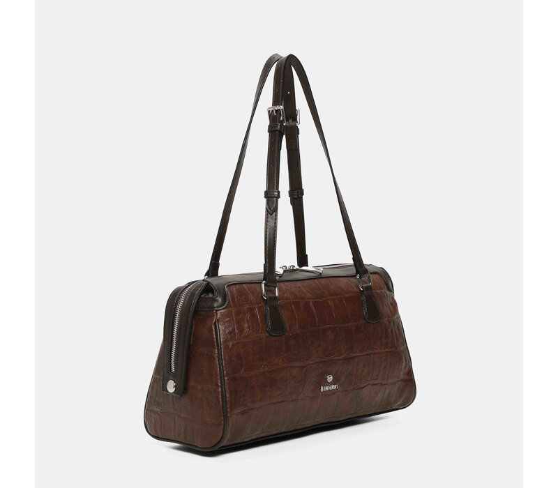 Binnari CRETA Tan/Brn Croc Barrel Bag