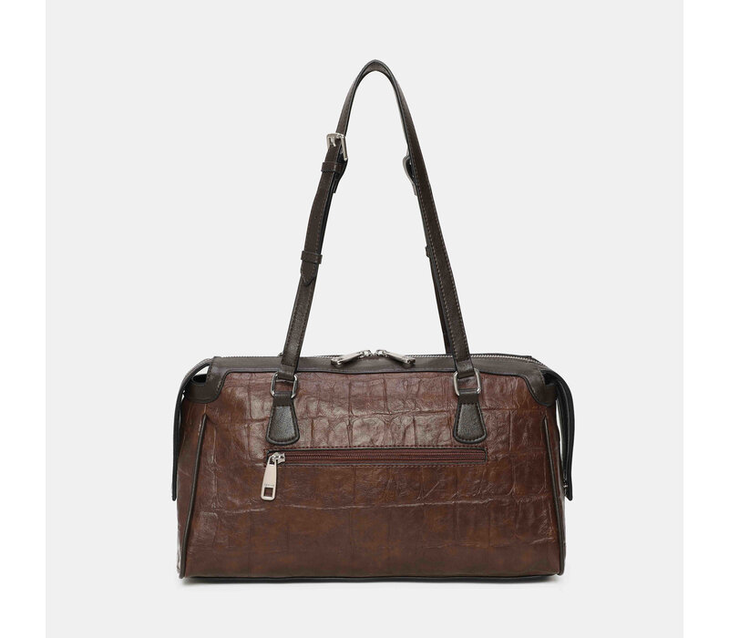 Binnari CRETA Tan/Brn Croc Barrel Bag