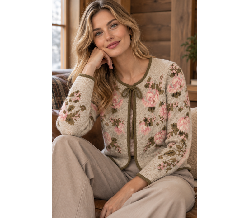 MD’M 55120008 Print Cardigan w/Bow tying