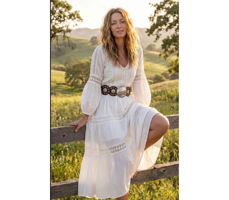 LULA Alpha Brown Silver Disc Leather Belt