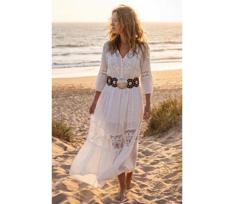LULA Alpha Brown Silver Disc Leather Belt