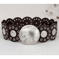 LULA Alpha Brown Silver Disc Leather Belt