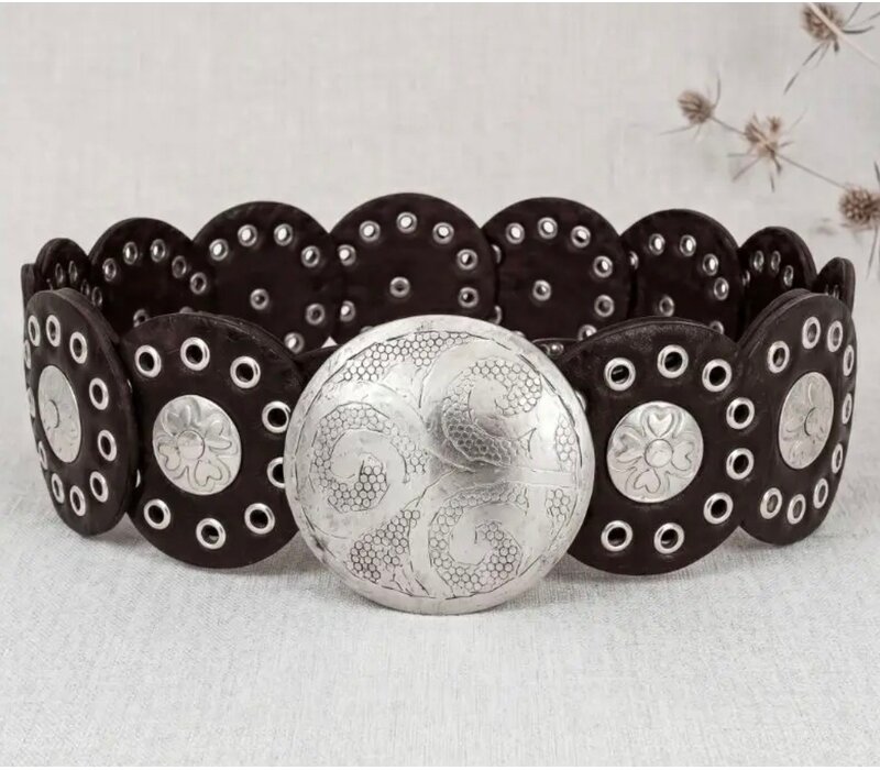LULA Alpha Brown Silver Disc Leather Belt