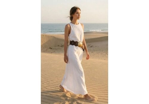 LULA Natura LULA Alpha Wide Brown Gold Disc Leather Belt