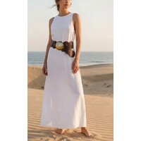 LULA Alpha Wide Brown Gold Disc Leather Belt