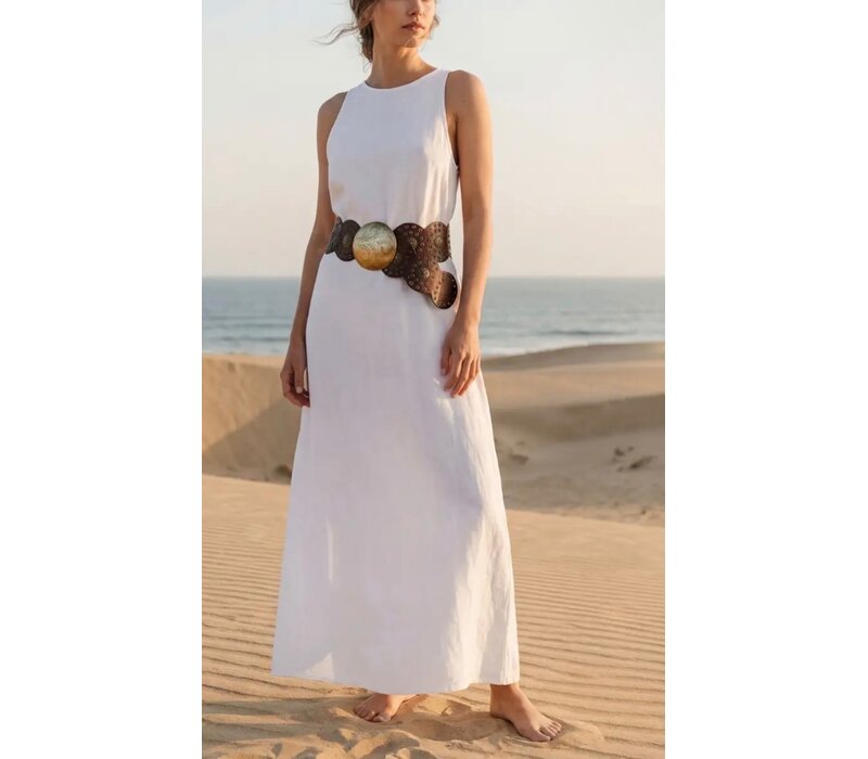 LULA Alpha Wide Brown Gold Disc Leather Belt