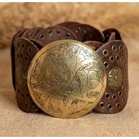 LULA Alpha Wide Brown Gold Disc Leather Belt