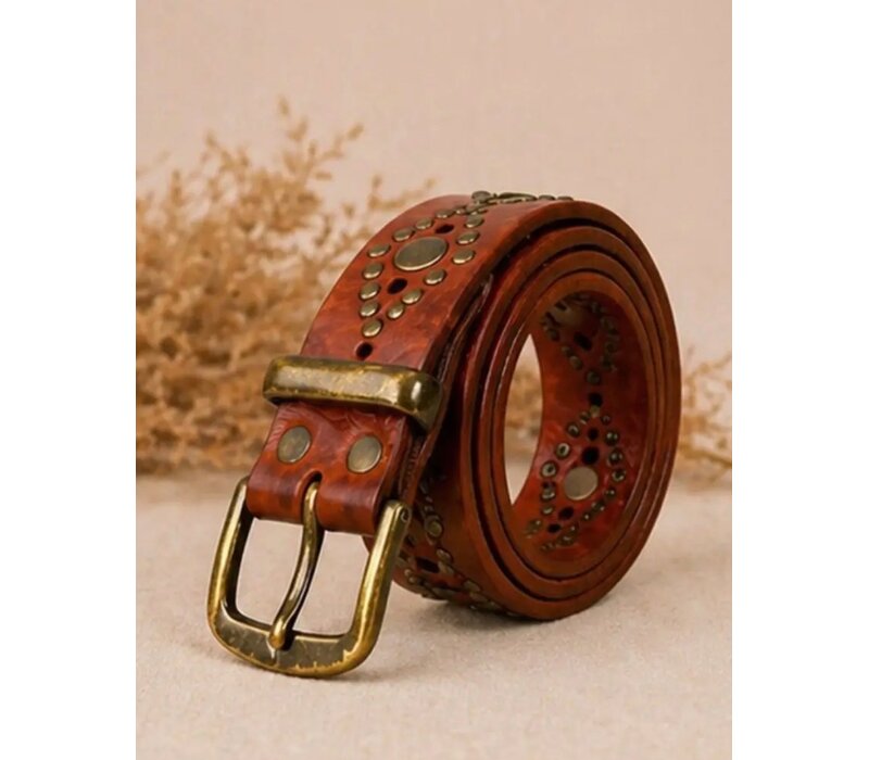 LULA Tan Studded Leather Belt