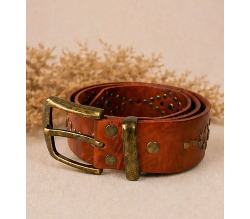 LULA Tan Studded Leather Belt