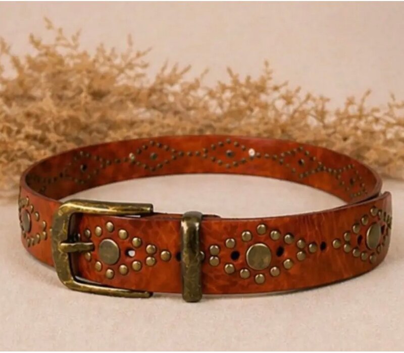 LULA Tan Studded Leather Belt