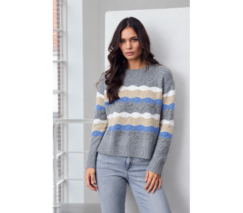 Micha 183 155 Grey Multi Round Neck Sweater