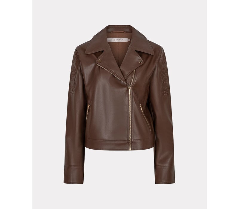 Esqualo 11700 Brn PU Embroidery BikerJacket