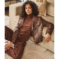 Esqualo 11700 Brn PU Embroidery BikerJacket