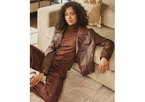 EsQualo A/W Esqualo 11700 Brn PU Embroidery BikerJacket