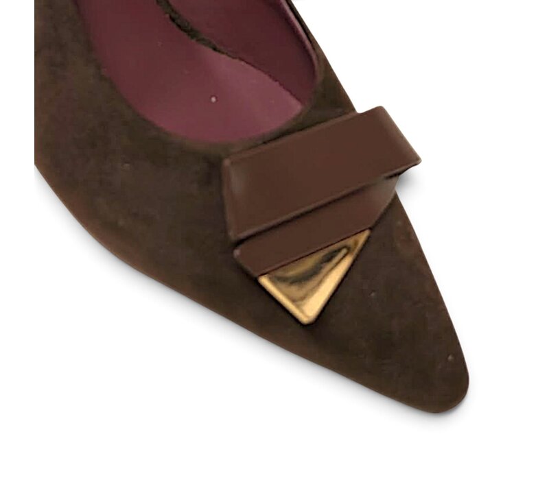 REDZ S10078 Brown Suede Kitten Heels