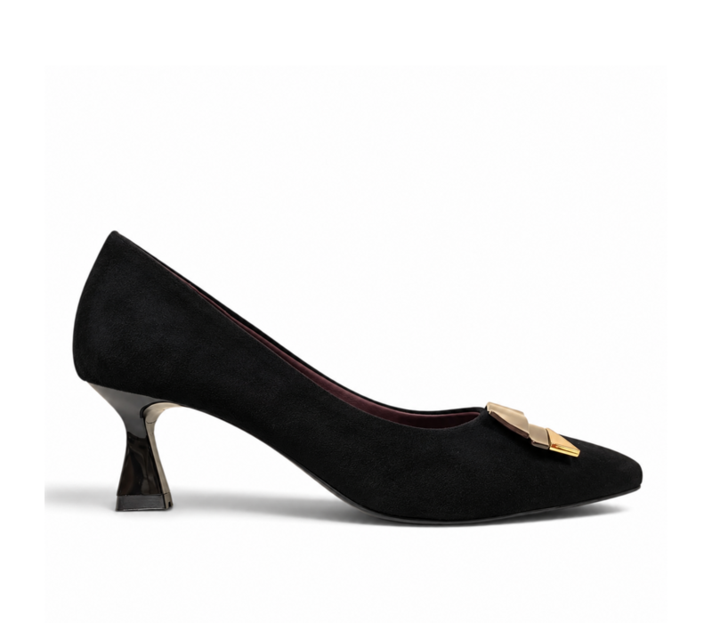 REDZ S10078 Black Suede Kitten Heels