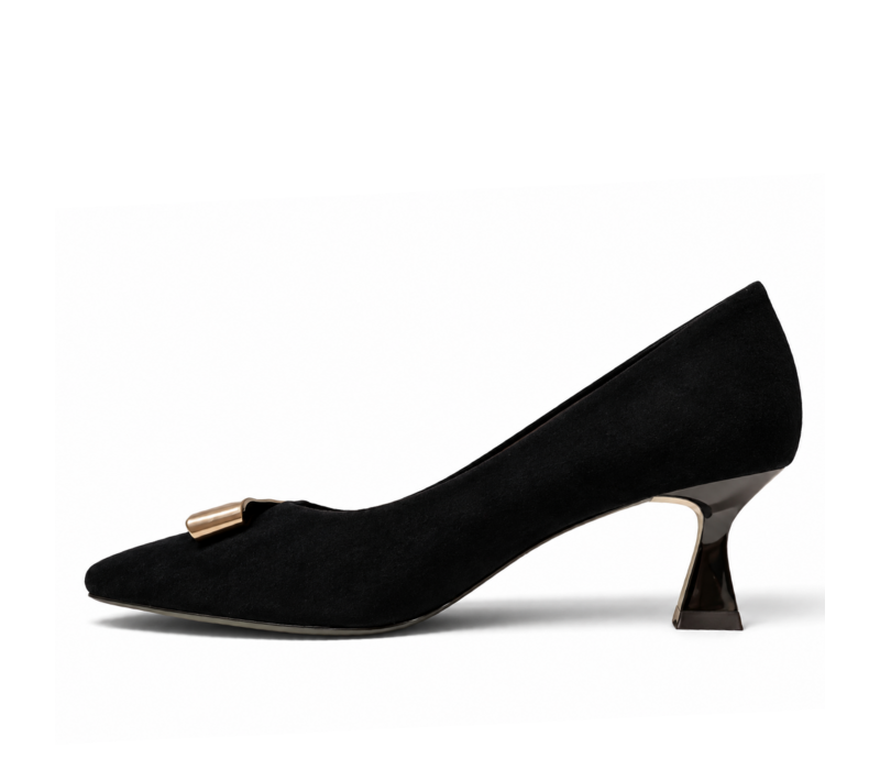 REDZ S10078 Black Suede Kitten Heels