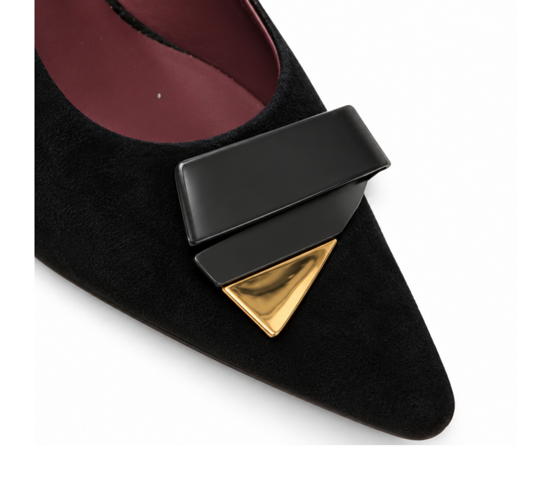 REDZ S10078 Black Suede Kitten Heels