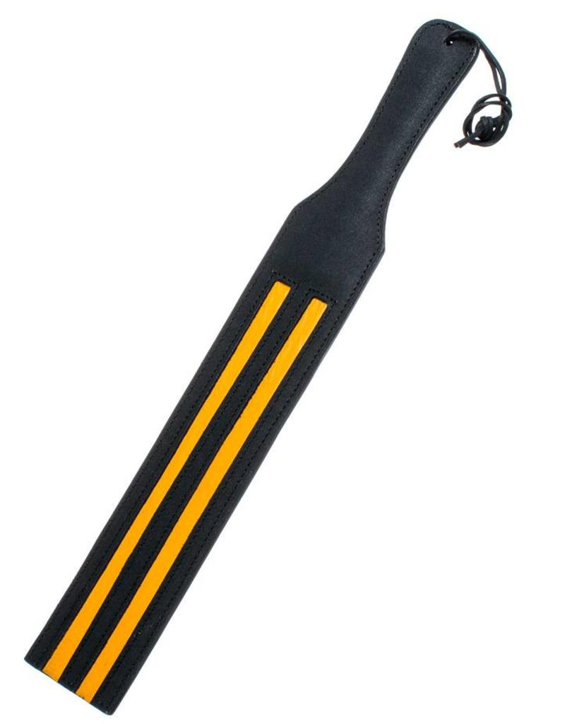 Tapette en cuir noir à rayures jaunes