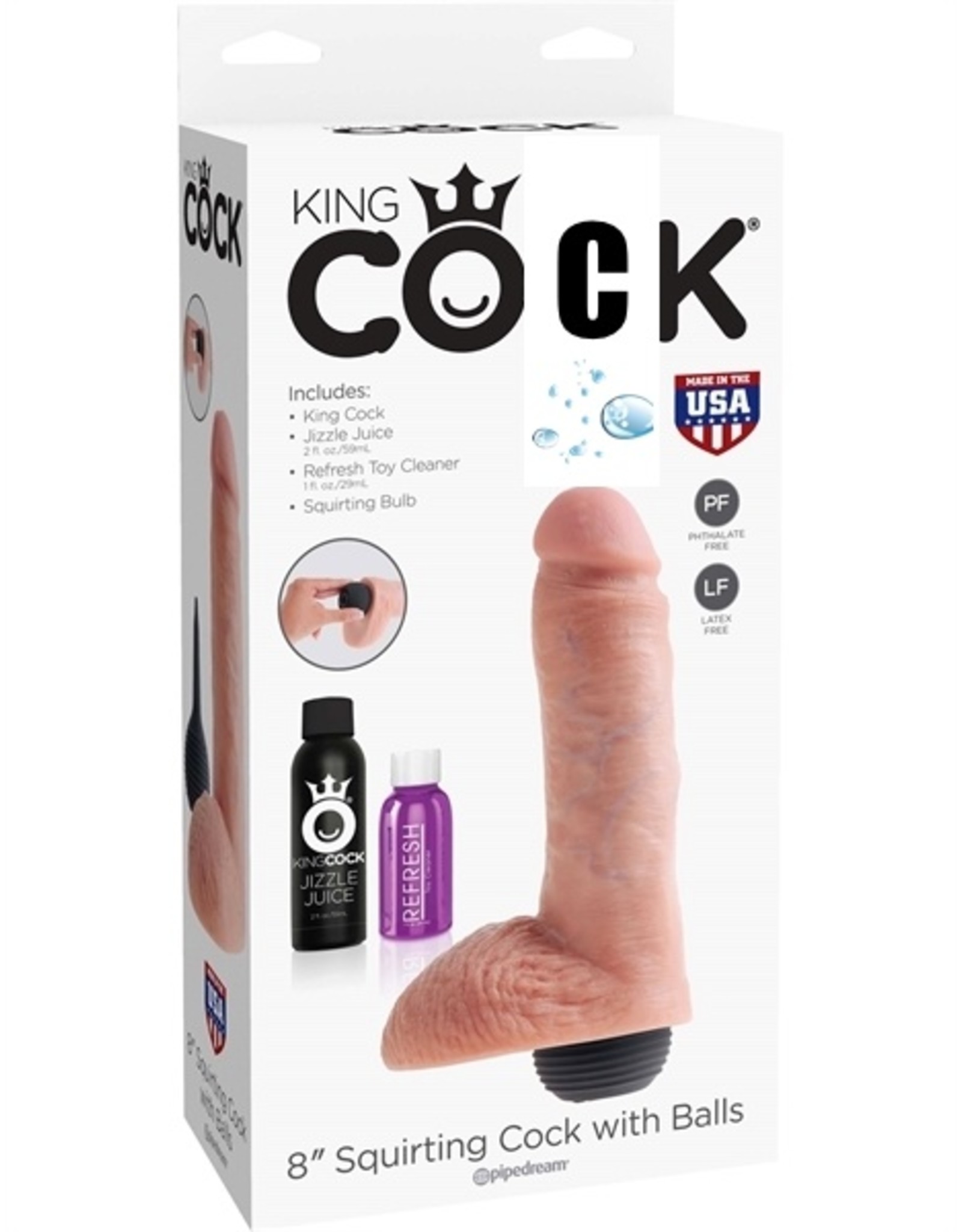 King Cock King Cock With Balls - Squirti 8" natur