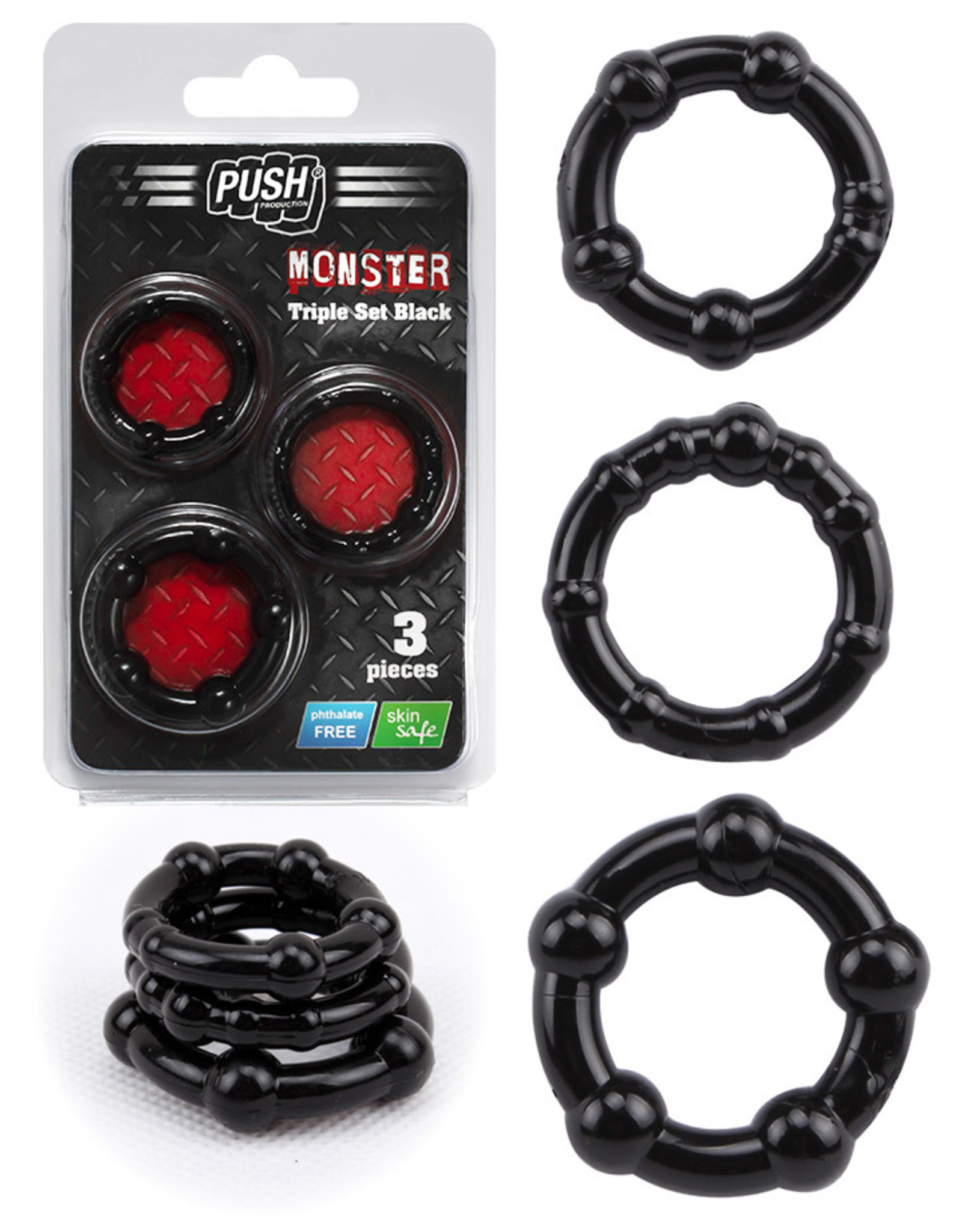 Push Monster Cockring - Triple Set Black