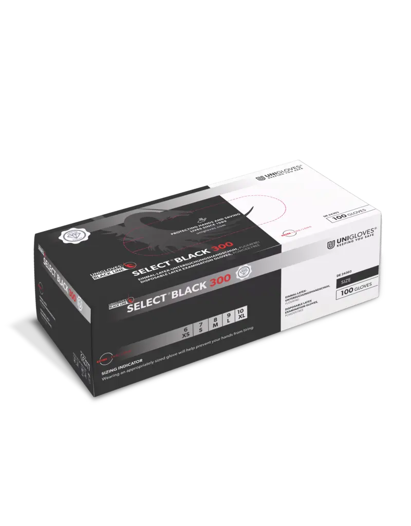 Unigloves Unigloves SELECT BLACK 300 - Gants en latex extra longs
