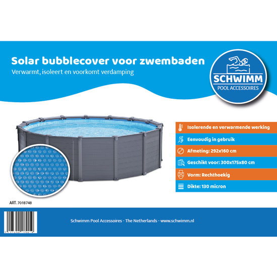Schwimm® Solar bubblecover voor zwembaden 300x175 cm (zeilmaat 292x160cm)