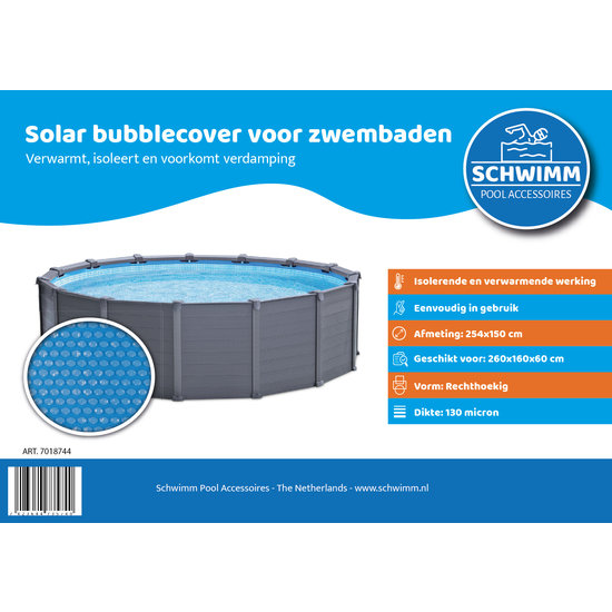 Schwimm® Solar bubblecover voor zwembaden 260x160 cm (zeilmaat 254x150cm)