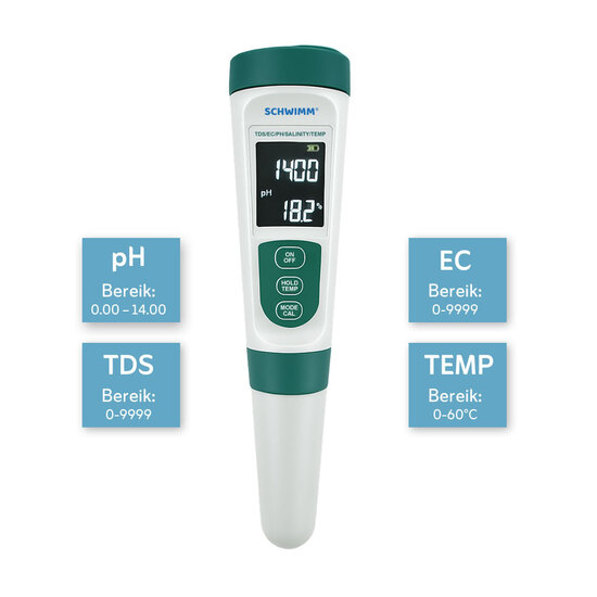 Schwimm® digitale tester oplaadbaar voor pH en zoutgehalte