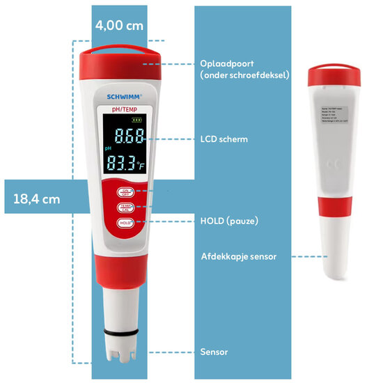 Schwimm® digitale oplaadbare tester voor pH en temperatuur