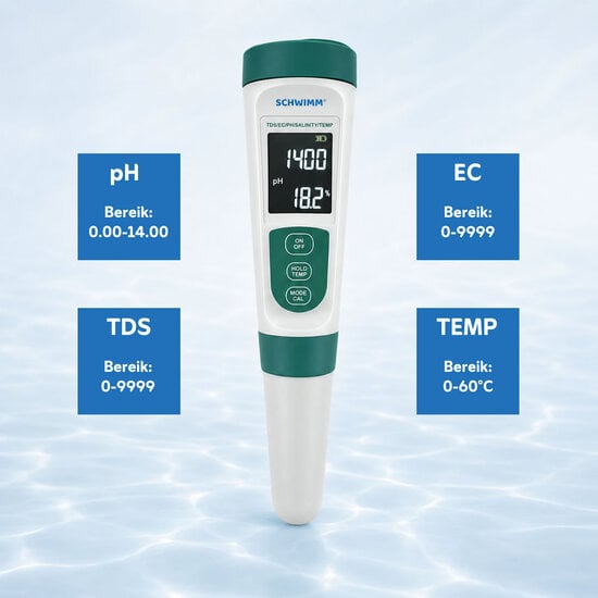 Schwimm® digitale tester oplaadbaar voor pH en zoutgehalte