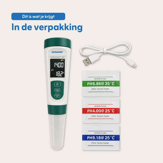 Schwimm® digitale tester oplaadbaar voor pH en zoutgehalte
