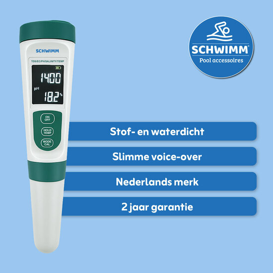 Schwimm® digitale tester oplaadbaar voor pH en zoutgehalte