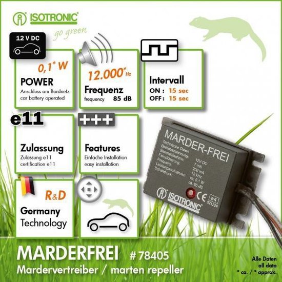 Isotronic marterverjager voor auto, vrachtwagen en caravan