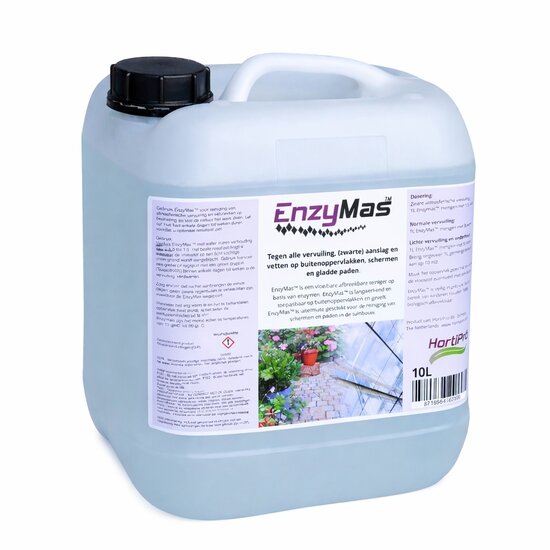HortiPro EnzyMas 10 liter tegen alle vervuiling, (zwarte) aanslag en vetten op buitenoppervlakken