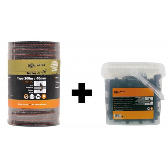 Gallagher TurboStar lint 40 mm terra 200m + TurboLine paarden isolator 100 stuks