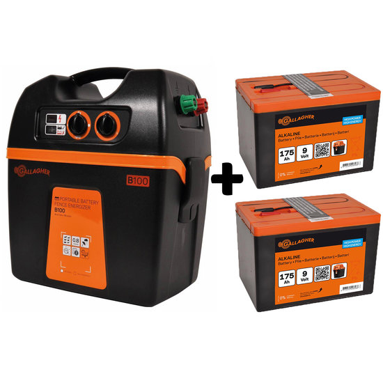 Gallagher Accu/Batterij apparaat B100 + 2x gratis 9V/175Ah batterij